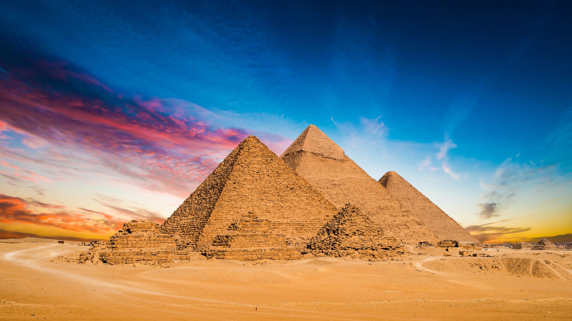 Great Pyramids of Giza at sunset